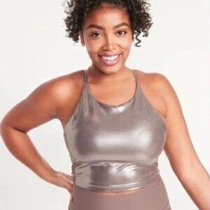 Old Navy Powersoft Metallic Silver Shine racer back longline sports bra L
